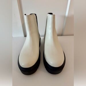 Aqua White Leather Boots with Black Accents​​